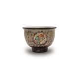 島岡達三 象嵌赤絵草花文煎茶器 (湯呑 6客 / 急須) 共箱