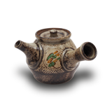 島岡達三 象嵌赤絵草花文煎茶器 (湯呑 6客 / 急須) 共箱