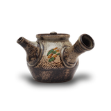 島岡達三 象嵌赤絵草花文煎茶器 (湯呑 6客 / 急須) 共箱