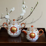 叶松谷 赤絵瓔珞文 シュガーポット