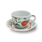 4代須田菁華  赤絵草花文コーヒーカップ&ソーサー