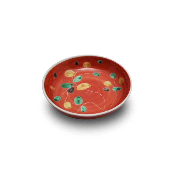 4代須田菁華  赤絵木葉文皿
