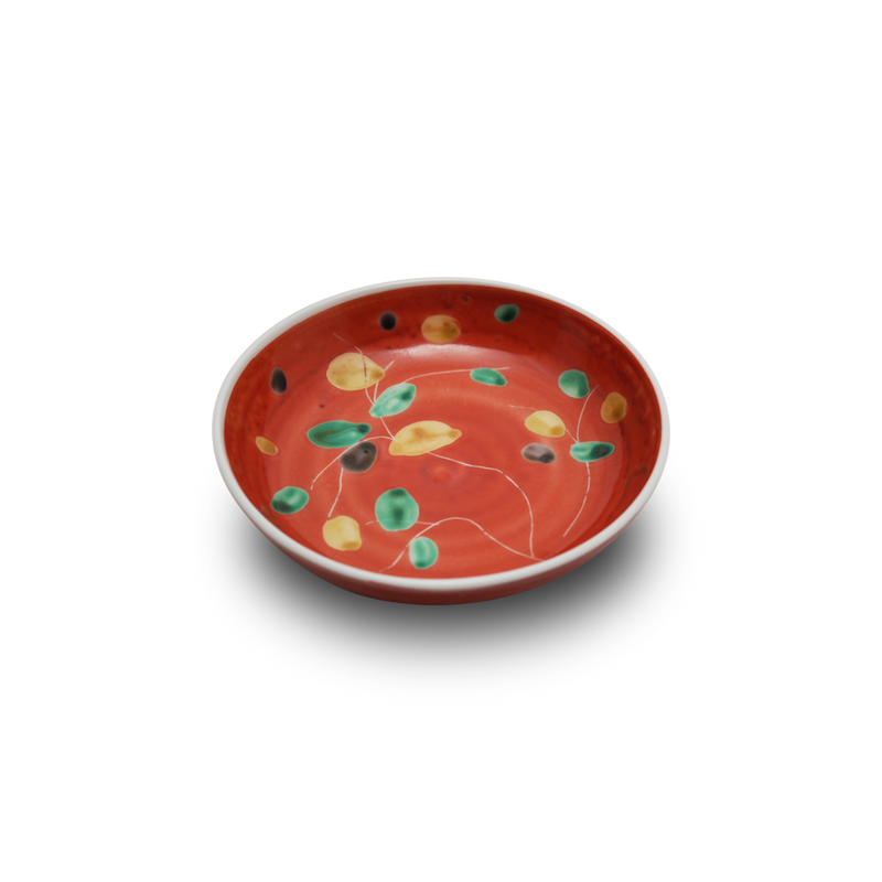 4代須田菁華  赤絵木葉文皿
