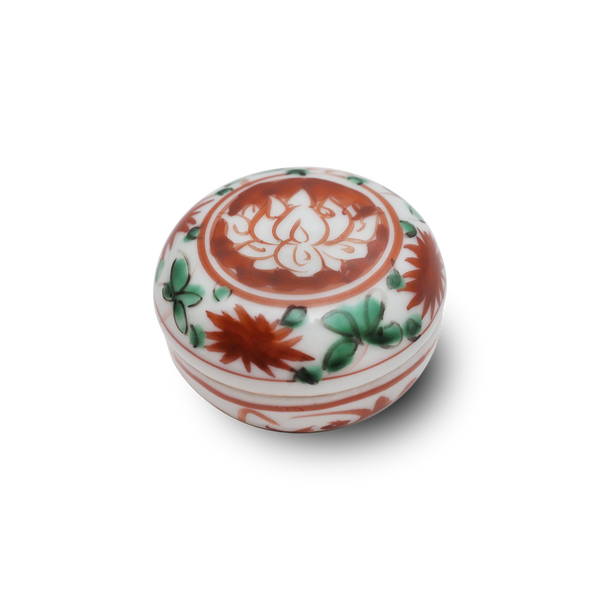 4代須田菁華  赤絵蓮絵香合
