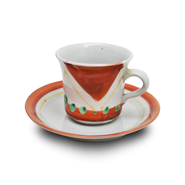 4代須田菁華  赤絵コーヒーカップ & ソーサー