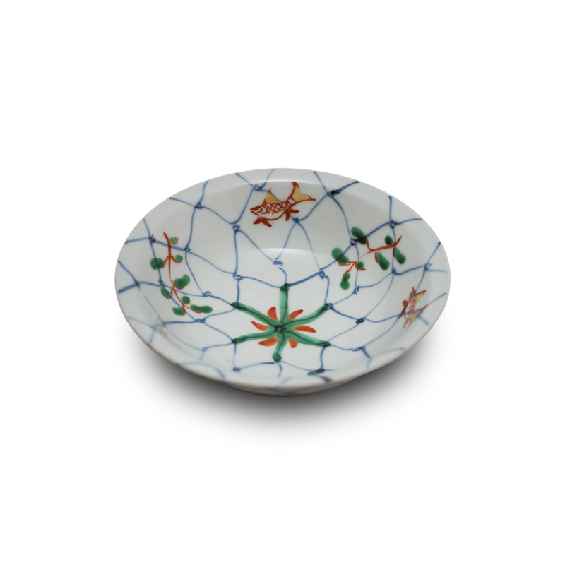 4代須田菁華 色絵染付網魚文鉢