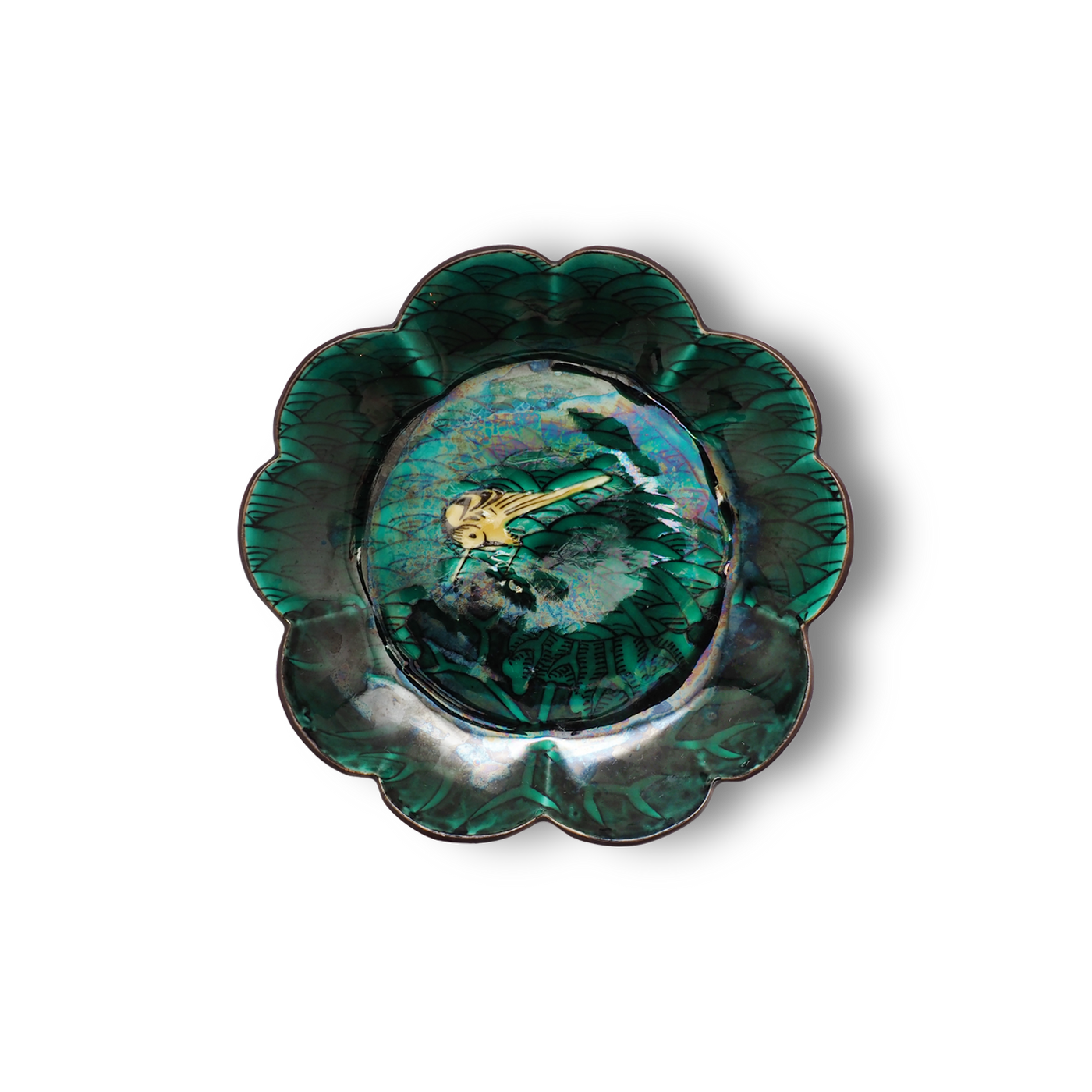 3代 須田菁華 青手古九谷鳥文輪花皿 – Gallery Nisui