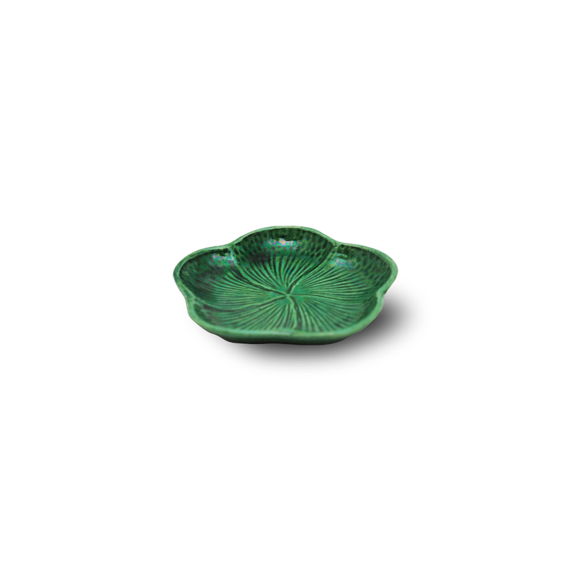 珉平焼花形皿 (緑)