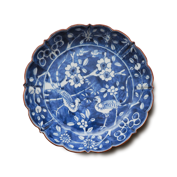 須田菁華 染付花鳥文輪花皿