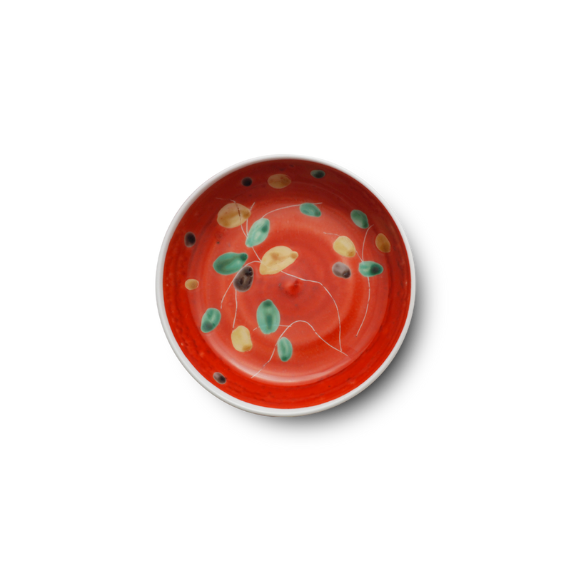4代須田菁華  赤絵木葉文皿