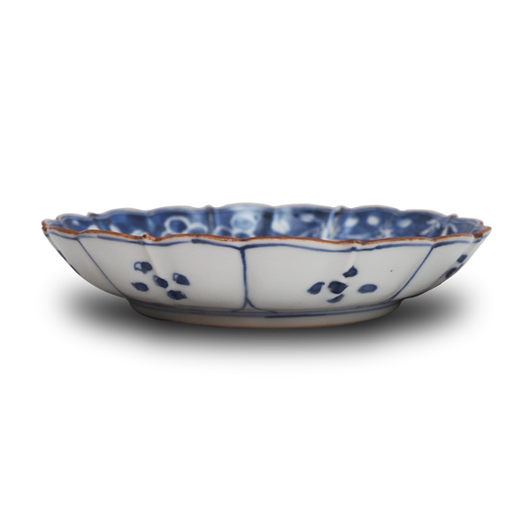 須田菁華 染付花鳥文輪花皿