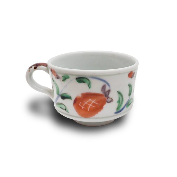 4代須田菁華  赤絵草花文コーヒーカップ&ソーサー