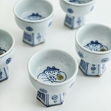 4代須田菁華 染付色絵菊童子高盃 5客揃 共箱