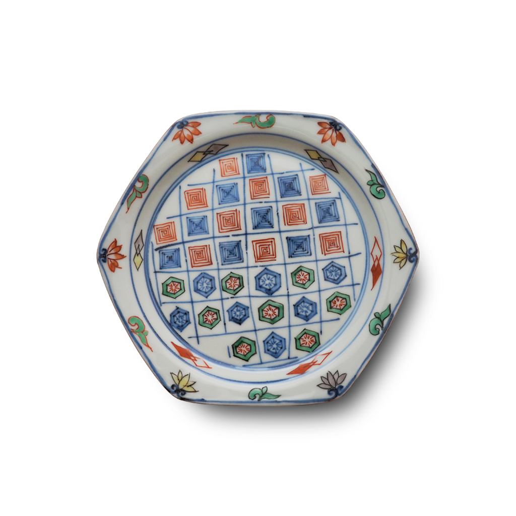 九谷焼　四代須田菁華　天啓赤絵更紗文皿 4代須田菁華 天啓赤絵更紗皿 – Gallery Nisui