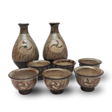 島岡達三 象嵌赤絵酒器徳利 (徳利：2本 / 猪口：6個) 共箱