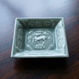 明治大正 青磁鹿図四方皿