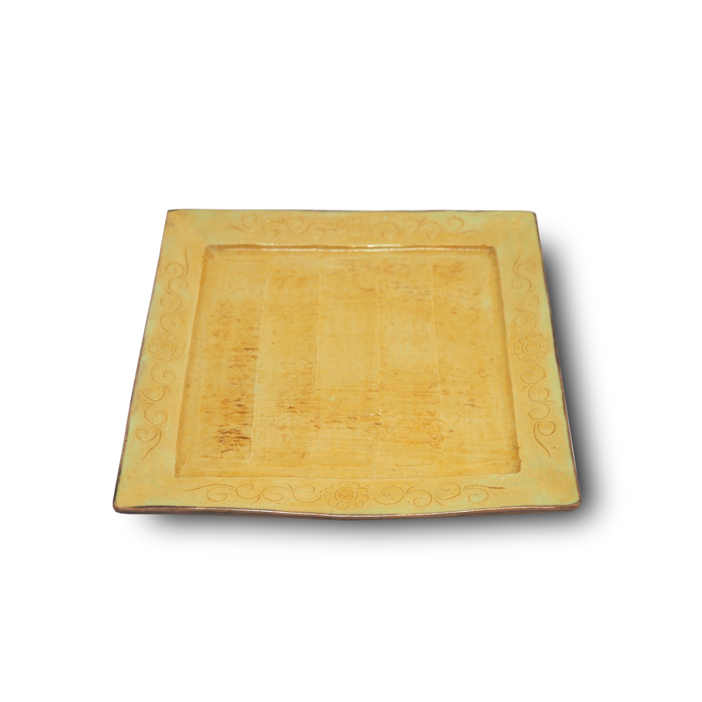 2代川瀬竹春 古余呂技窯 黄釉四方唐草紋皿 – Gallery Nisui 2代川瀬竹春 古余呂技窯 黄釉四方唐草紋皿 – Gallery Nisui
