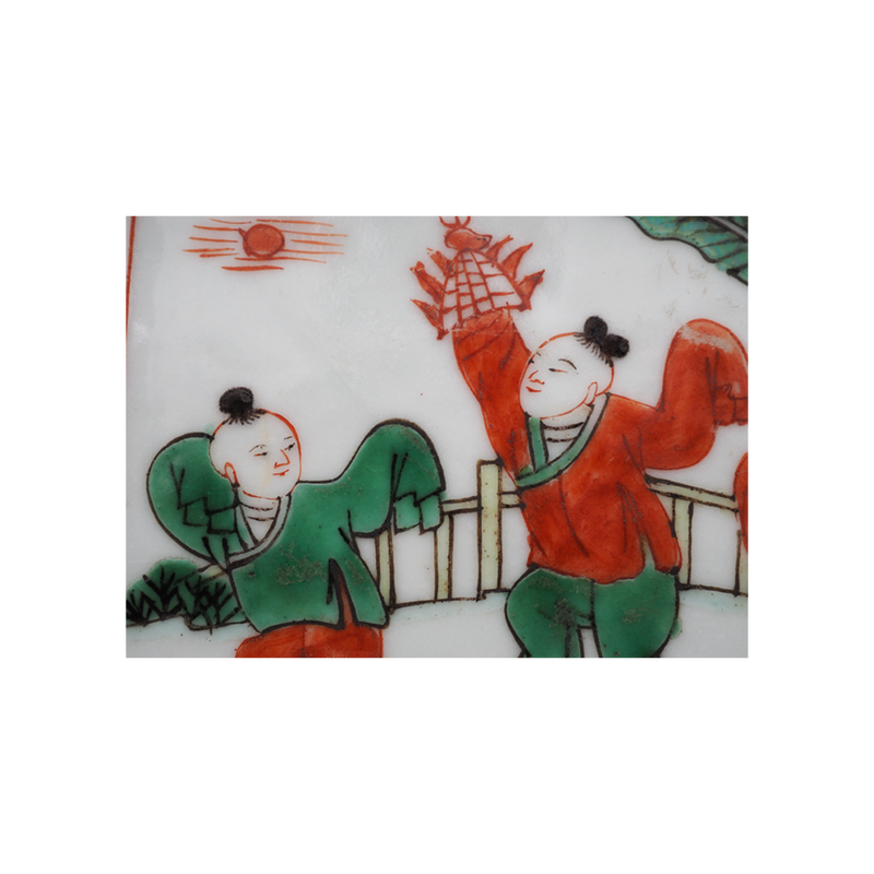 幕末明治 南京赤絵写 人物図四方皿