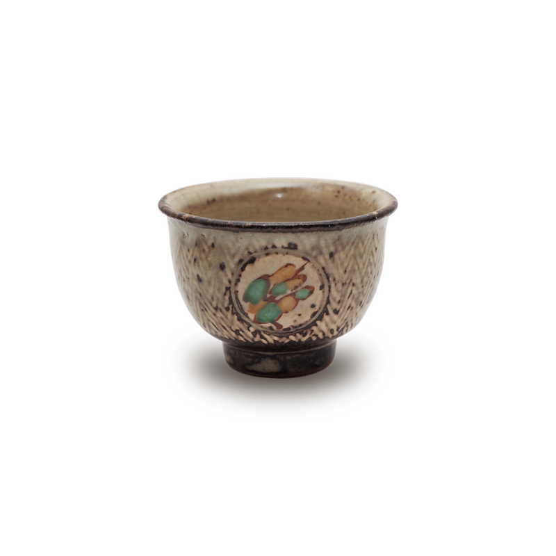 島岡達三 象嵌赤絵草花文煎茶器 (湯呑 6客 / 急須) 共箱