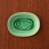 珉平焼小判形皿 (黄緑・中)