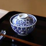 江戸後期 染付草花文蓋茶碗