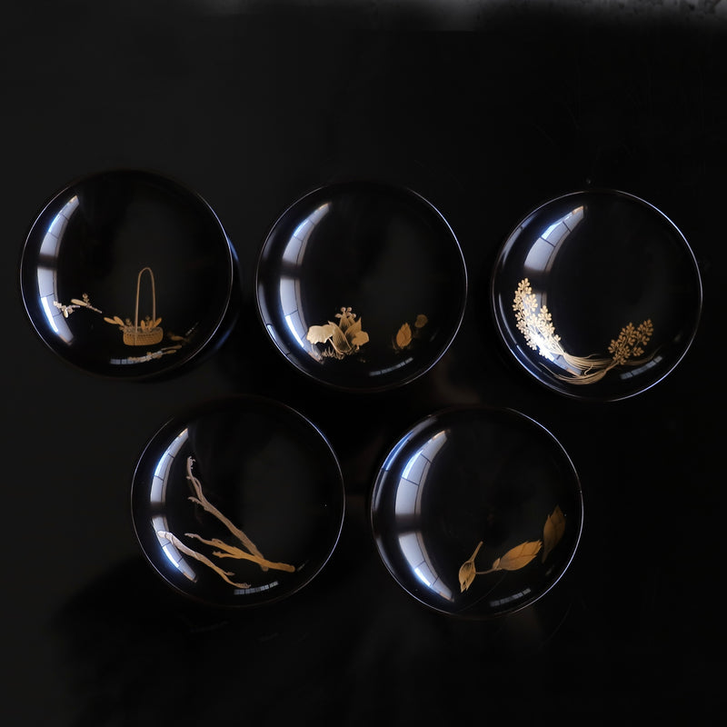 黒内蒔絵小吸物椀 20客揃 (春夏秋冬)