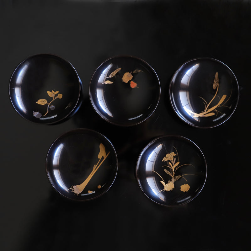 黒内蒔絵小吸物椀 20客揃 (春夏秋冬)