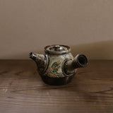 島岡達三 象嵌赤絵草花文煎茶器 (湯呑 6客 / 急須) 共箱
