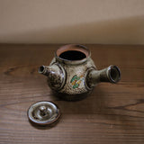 島岡達三 象嵌赤絵草花文煎茶器 (湯呑 6客 / 急須) 共箱