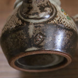 島岡達三 象嵌赤絵草花文煎茶器 (湯呑 6客 / 急須) 共箱