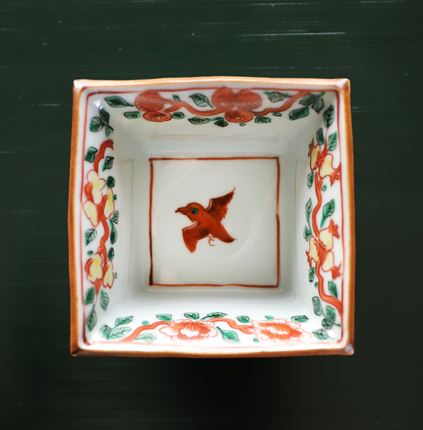 4代須田菁華 古赤絵鳥文枡形小鉢