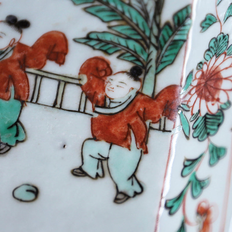 幕末明治 南京赤絵写 人物図四方皿