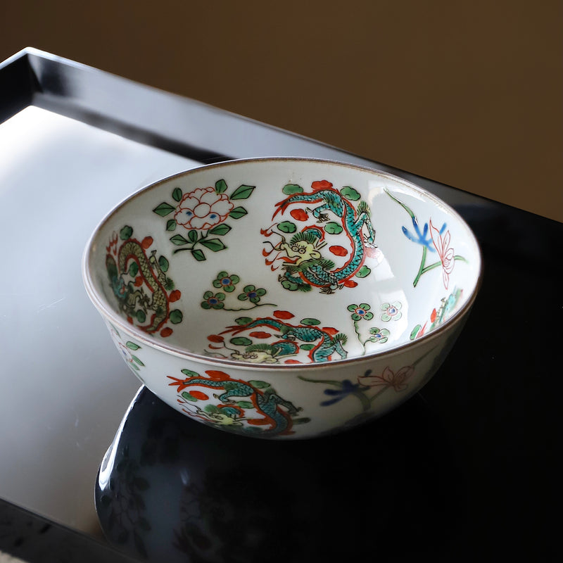 幕末明治 南京赤絵写 龍文様向付