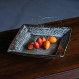 島岡達三 地釉打刷毛目角皿