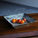 島岡達三 地釉打刷毛目角皿