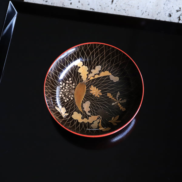 七々草模様本金蒔絵木皿