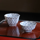 明治大正 染付網文八角小鉢