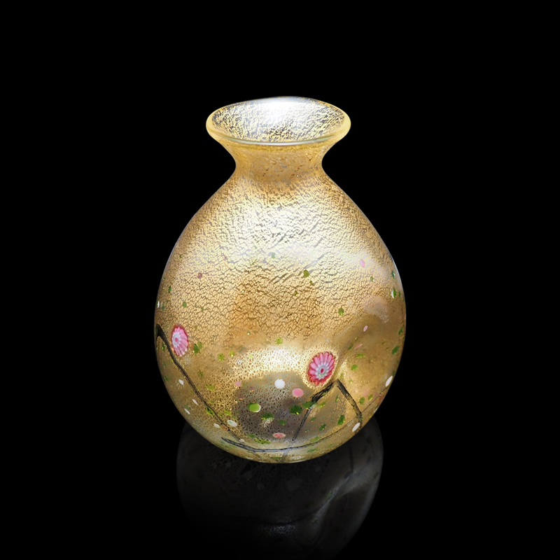 黒木国昭 Kuroki Kuniaki 光琳 花瓶 ガラス工芸品 サイン付 黒木国昭 手吹ガラス 酒器 金彩「光琳」 – Gallery Nisui