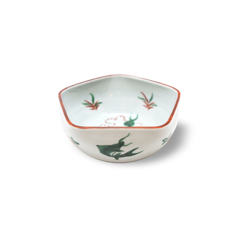 五世 三浦竹泉　赤絵獅子遊魚文五角鉢 (五客揃)