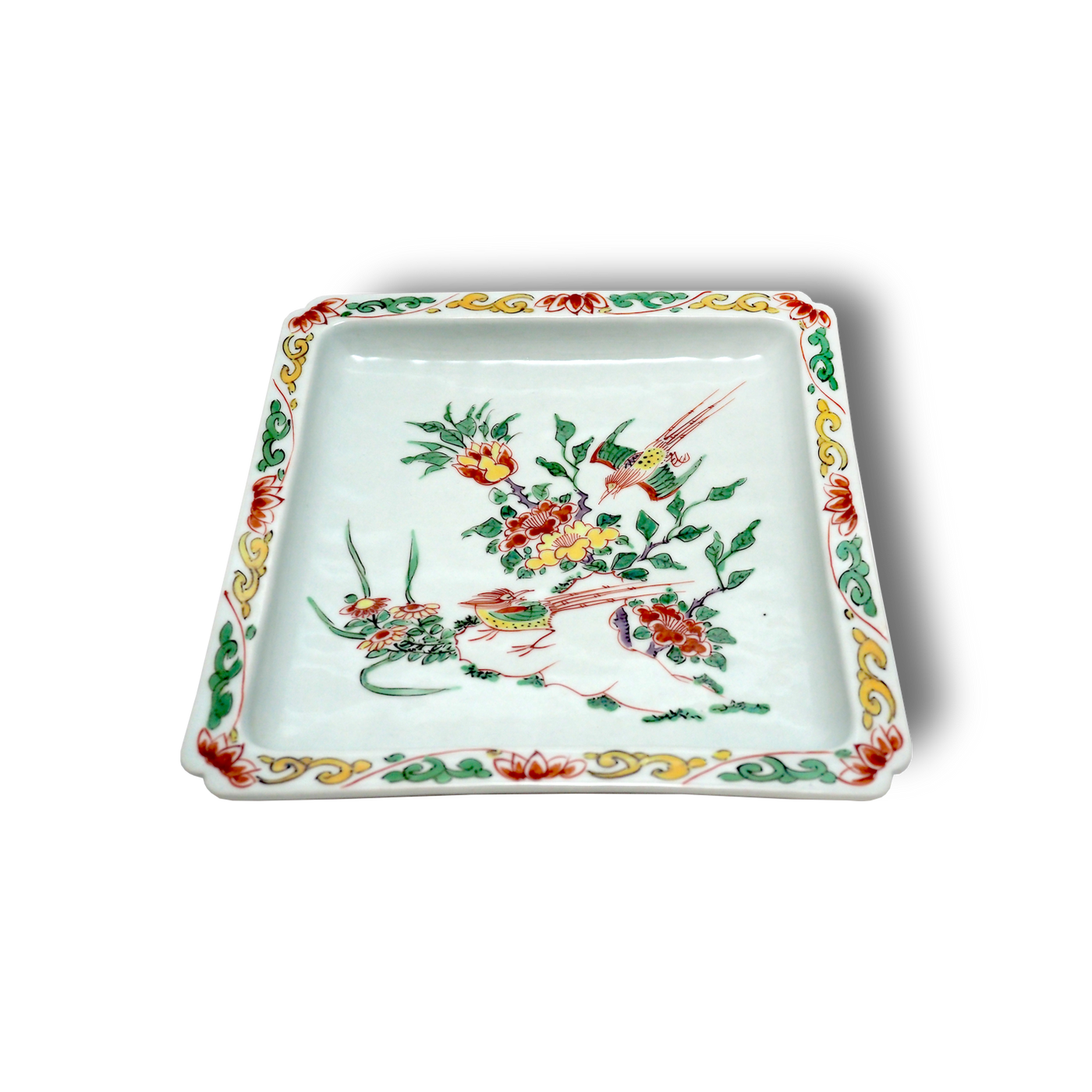 基泉 鍋島焼 桃桜文 角皿 中皿 2客 川瀬順一 赤絵花鳥文角皿 5客揃 – Gallery Nisui