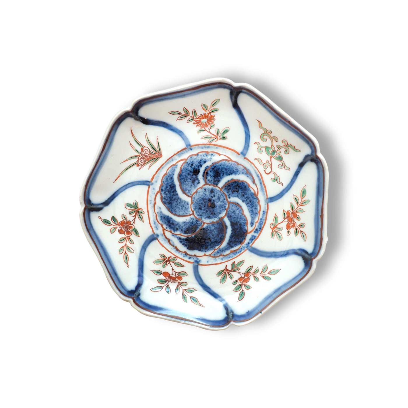 初代 矢口永寿 赤絵寫七角捻大手塩皿 – Gallery Nisui